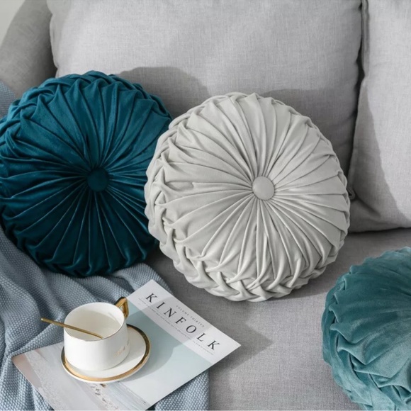 NEW Pleated Round VELVET Throw Pillow Chair Sofa Living Room Home Decor U CHOOSE - Picture 6 of 15
